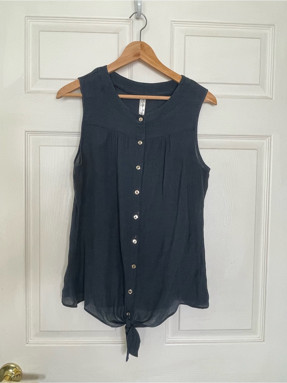PerSeption Concept Blue Sleeveless Button-Front Tie-Hem Camisole